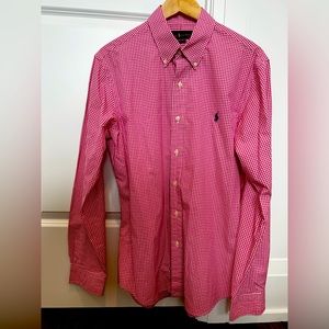 Ralph Lauren, large, slim fit, pink chequered button down shirt